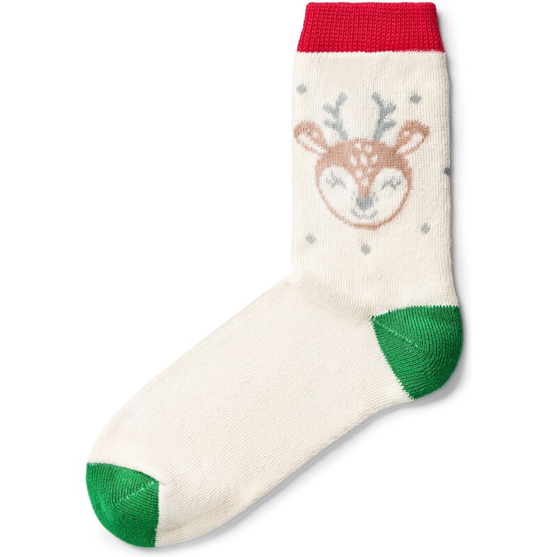 Vlnka Ponožky s ovčou vlnou so sobom červeno-zelená 59830121