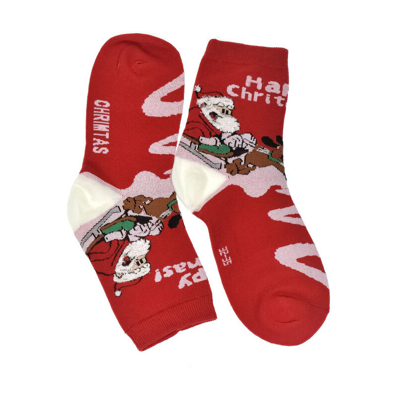 AURA.VIA Detské vianočné bavlnené červené ponožky CoolSanta 28-35 59829685