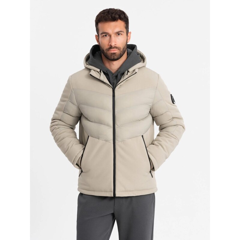 Ombre Clothing Nadčasová prešívaná béžová pánska bunda V4 JALP-0172 65638698