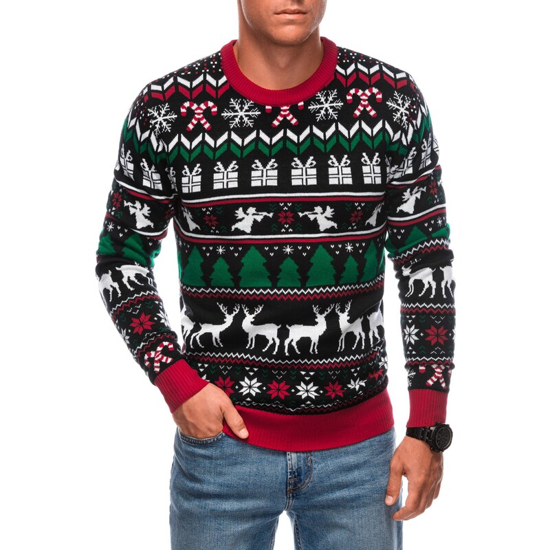 Edoti Mens Norwegian winter sweater with Christmas patterns - black 60130120