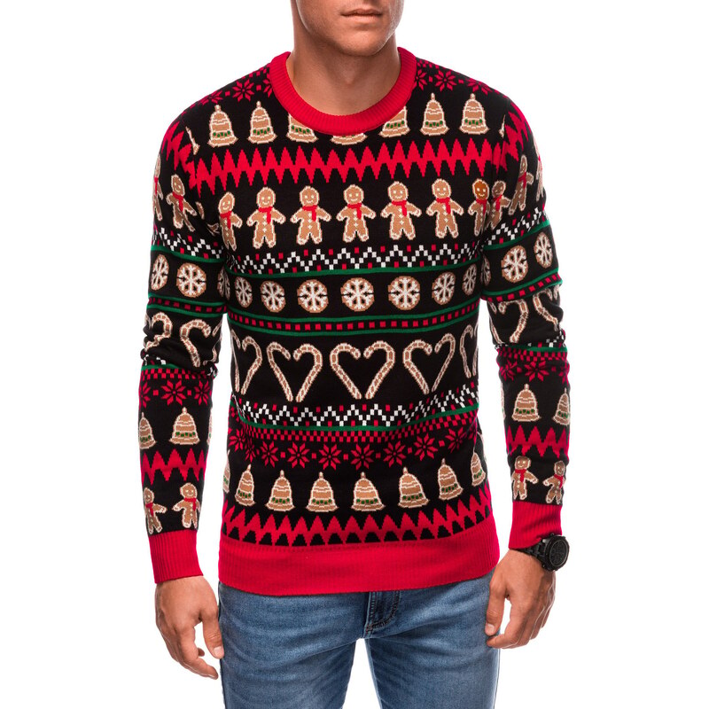 Edoti Mens Christmas Norwegian gingerbread sweater - black and brown 60130121