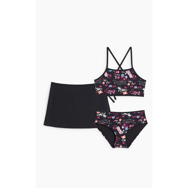 bonprix Bikiny a sukňa (3-dielne), farba čierna 52800684