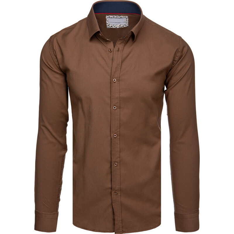 BASIC Pánska hnedá košeľa s dlhým rukávom DX2593 67798783