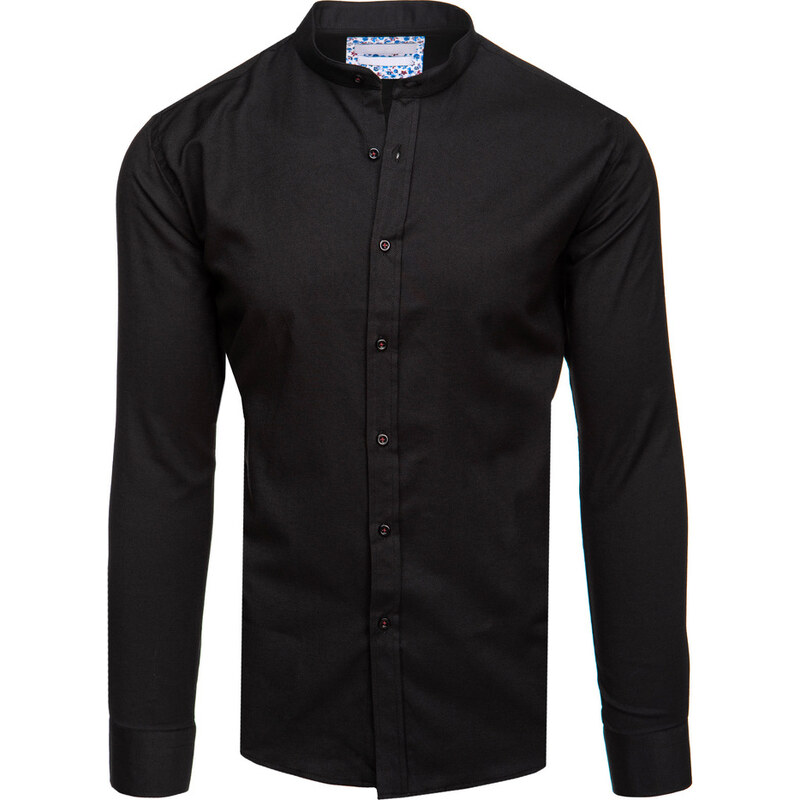 BASIC Pánska ležérna čierna košeľa so stojačikom DX2597 67215221