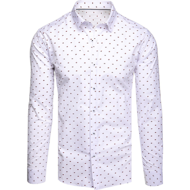 BASIC Pánska biela vzorovaná košeľa s dlhým rukávom DX2607 60122078