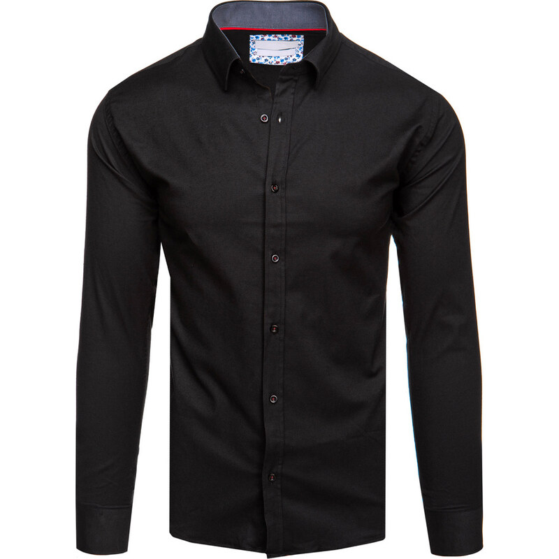 BASIC Pánska čierna košeľa s dlhým rukávom DX2596 60122089