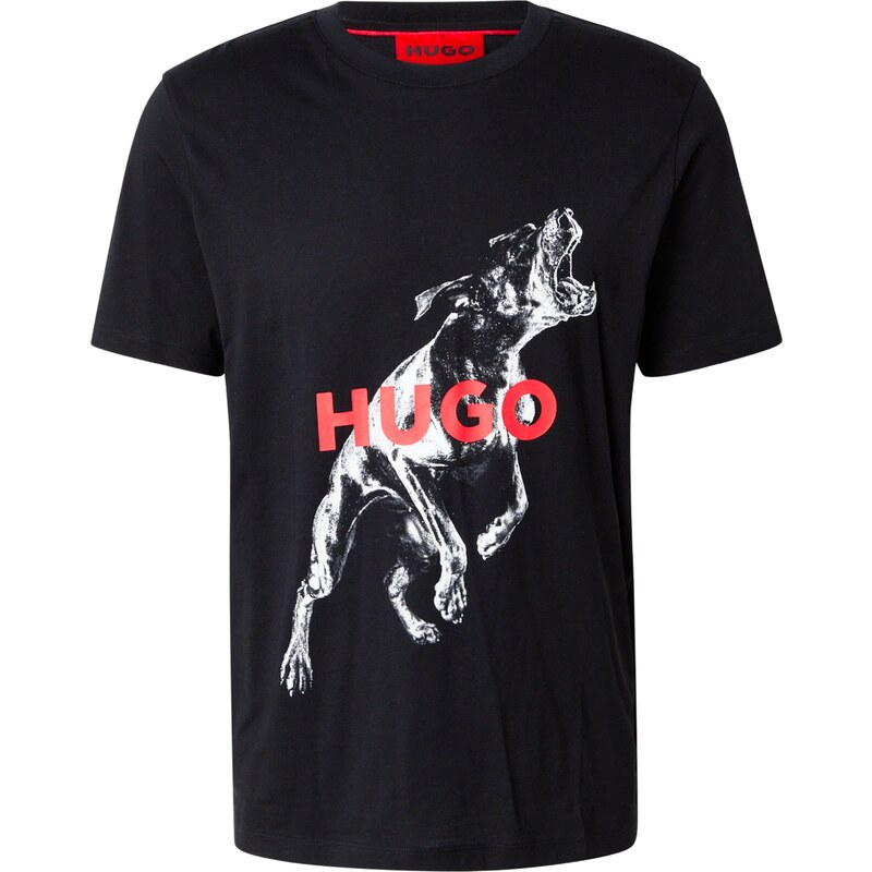 HUGO Tričko Deyladec brusnicová / čierna / šedobiela 60134262