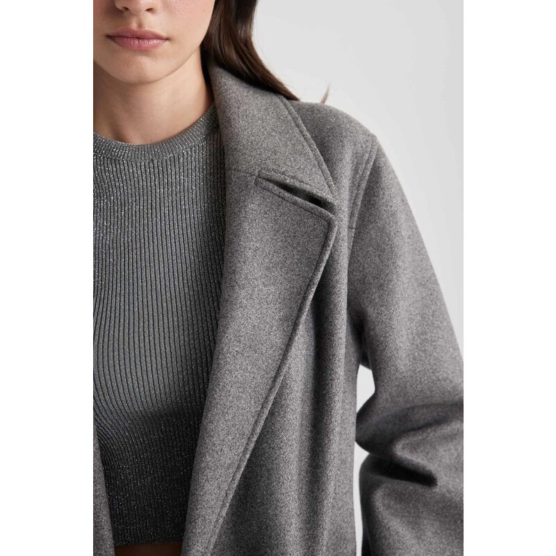 DEFACTO Windproof Long Cashmere Coat Oversize Wide Cut Double Breasted Collar Button