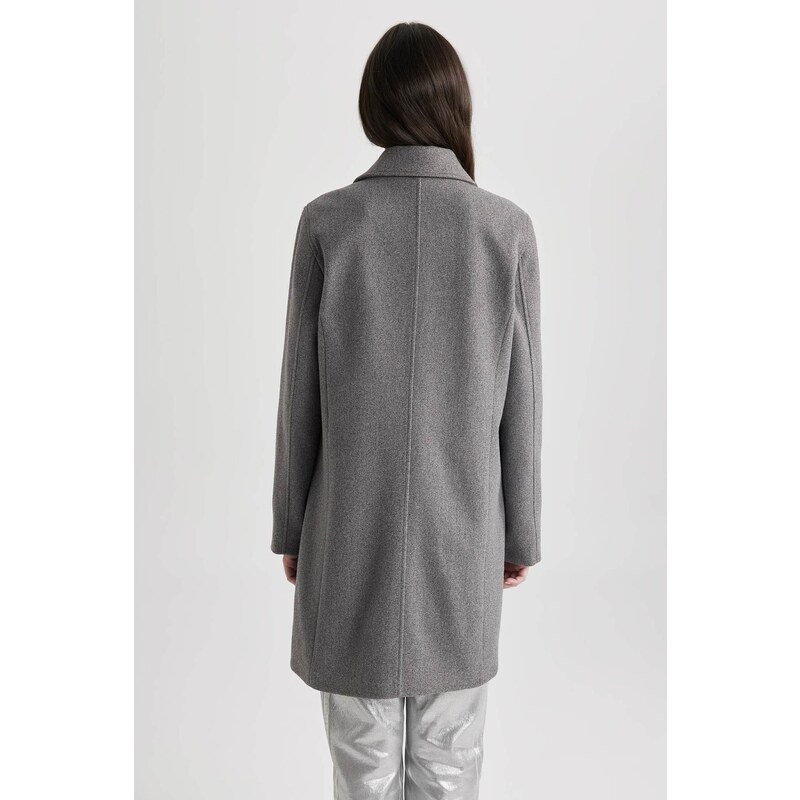 DEFACTO Windproof Long Cashmere Coat Oversize Wide Cut Double Breasted Collar Button