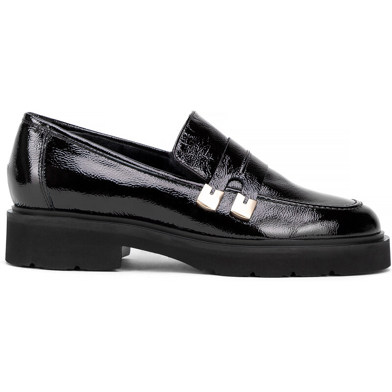 Wittchen Dámske mokasíny z lakovanej kože s kožušinou čierne 99-D-107 57217105