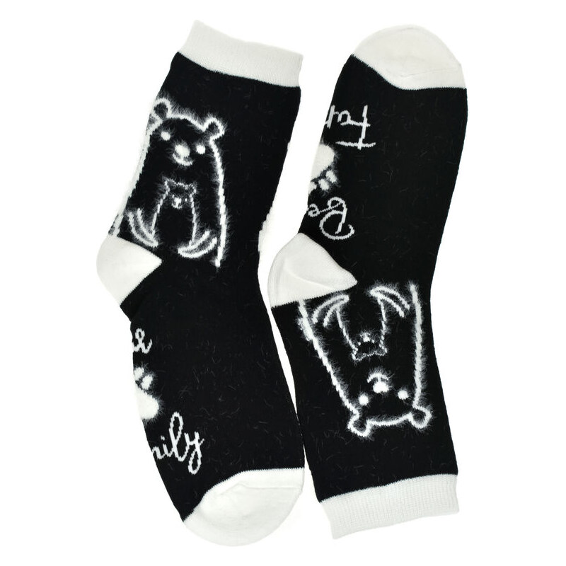 AURA.VIA UNI čierno-biele bavlnené ponožky BearPaw 36-41 60142359