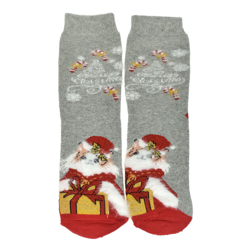 AURA.VIA Detské vianočné bavlnené sivé ponožky SantaGift 28-35 60142340