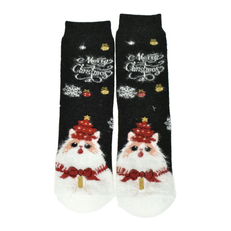 AURA.VIA Detské vianočné bavlnené čierne ponožky SantaGift 28-35 60142341