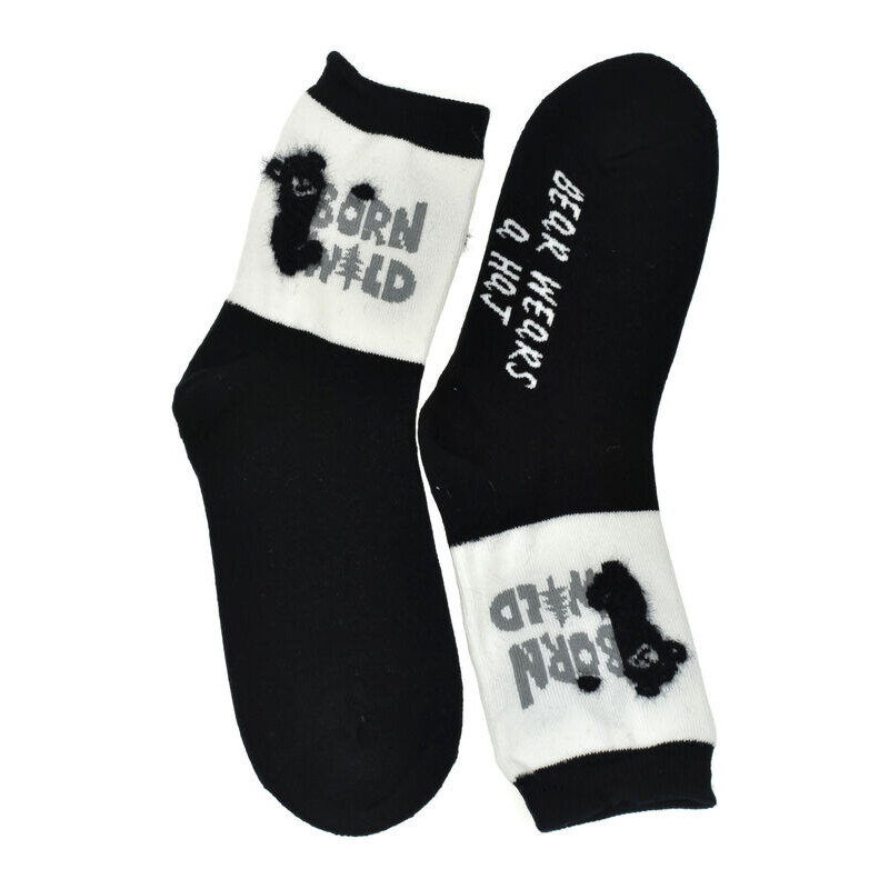 AURA.VIA UNI čierno-biele bavlnené ponožky BearPaw 36-41 60142357