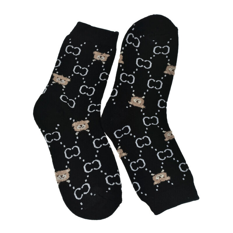 AURA.VIA Dámske čierne bavlnené ponožky TeddyBear 60142363