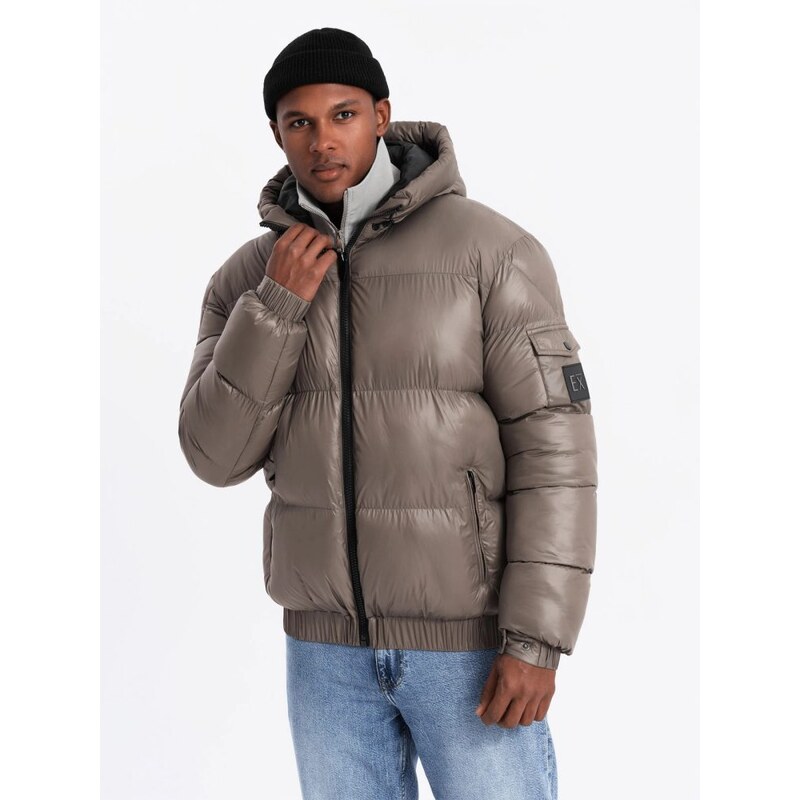 Ombre Clothing Nadčasová prešívaná lesklá béžová bunda V3 JAHP-0207 65638699