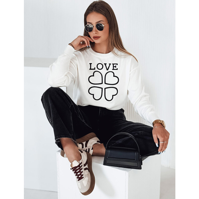 BASIC Dámsky biely sveter s potlačou CLOVER MY2337 60176166