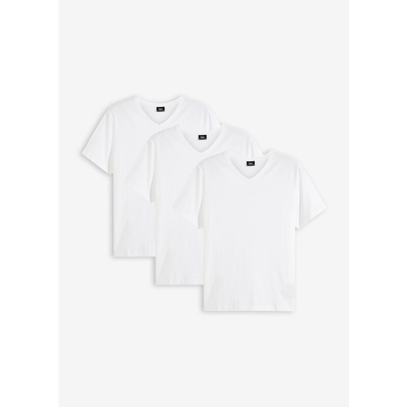 bonprix Tričko s V-výstrihom (3 ks), farba biela 44734412