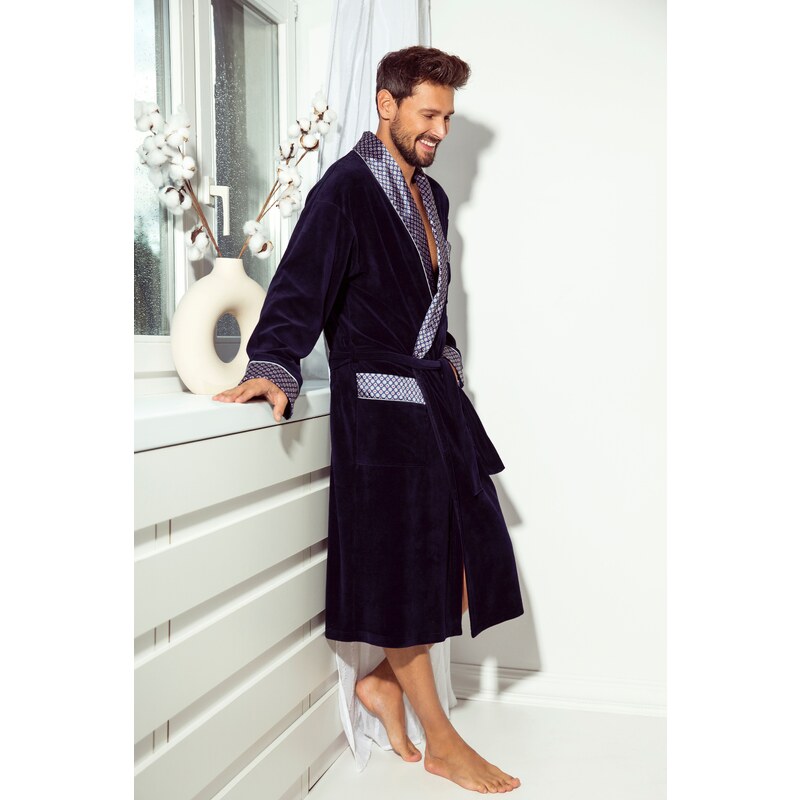 De Lafense Pánsky elegantný župan 773 Bonjour dlhý, Farba bordová 39112723