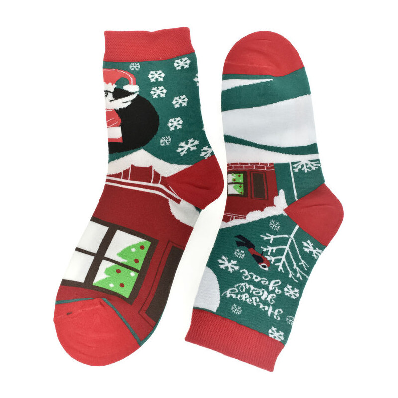 AURA.VIA Vianočné bavlnené červeno-zelené ponožky Festive-Fun 35-41 60189516