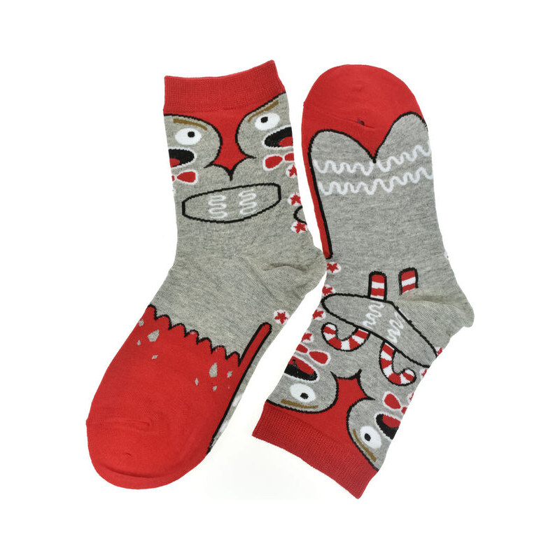 AURA.VIA Bavlnené sivo-červené ponožky Funny-Bird 36-41 60189517