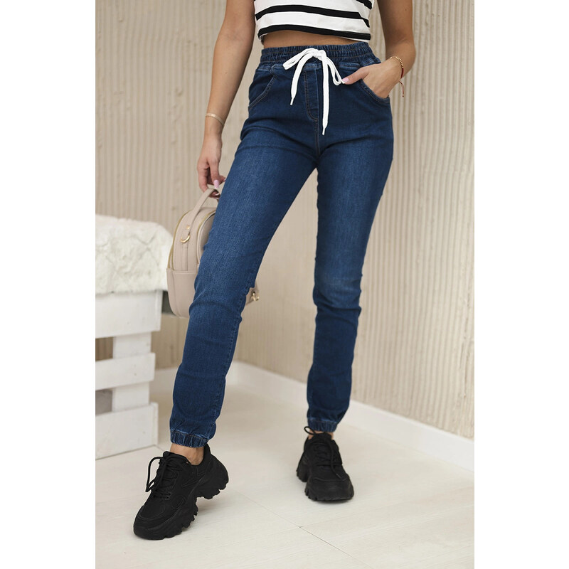 K-Fashion Tmavé džínsové nohavice s rebrovaným lemom 61297412