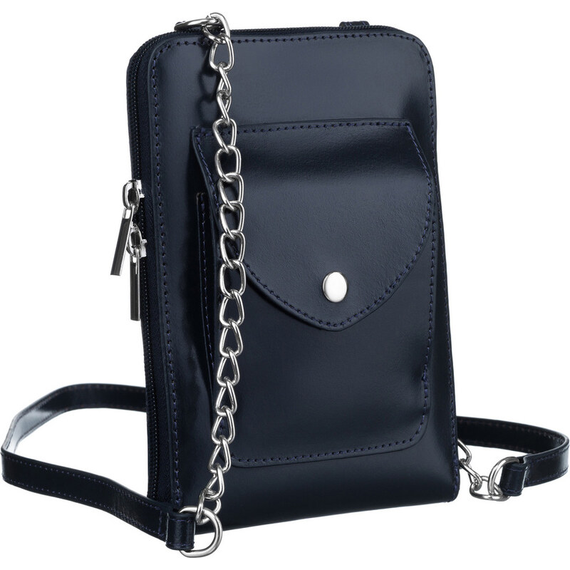 BASIC Tmavomodrá kožená crossbody kabelka s púzdrom na telefón 4822-SB 56217362