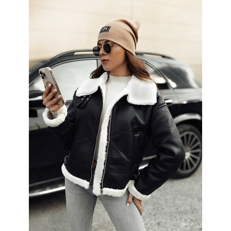 BASIC Čierna dámska zateplená koženková bunda FURBLAZE TY4730 60211281