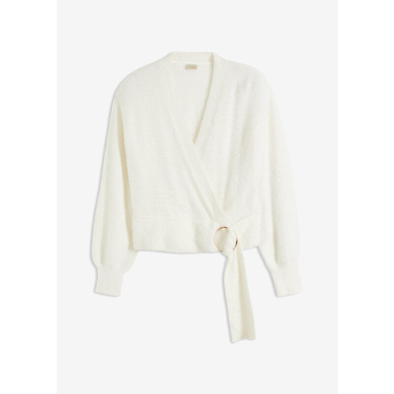 bonprix Zavinovací pulóver s doplnkom, farba biela 60211304