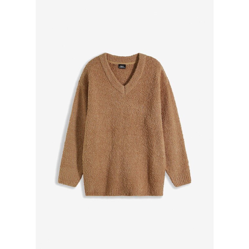 bonprix Pulóver, hrubo pletený, s výstrihom do V, farba hnedá 60211370