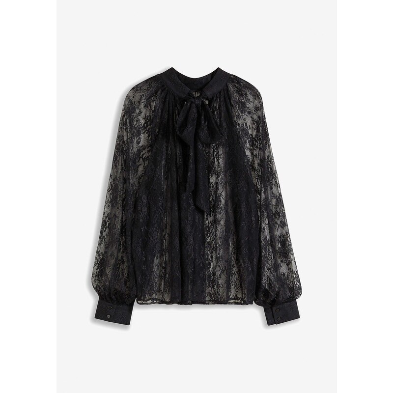 bonprix Blúzka z čipky, ľahko transparentná, farba čierna 60211388