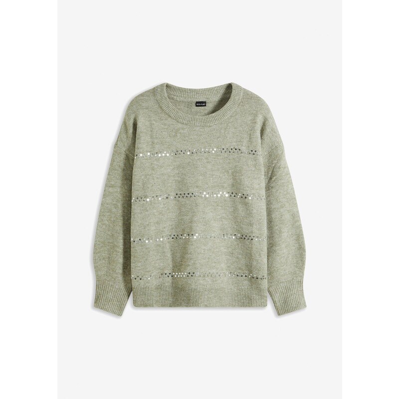 bonprix Pulóver boxy s flitrami, farba zelená 60211429