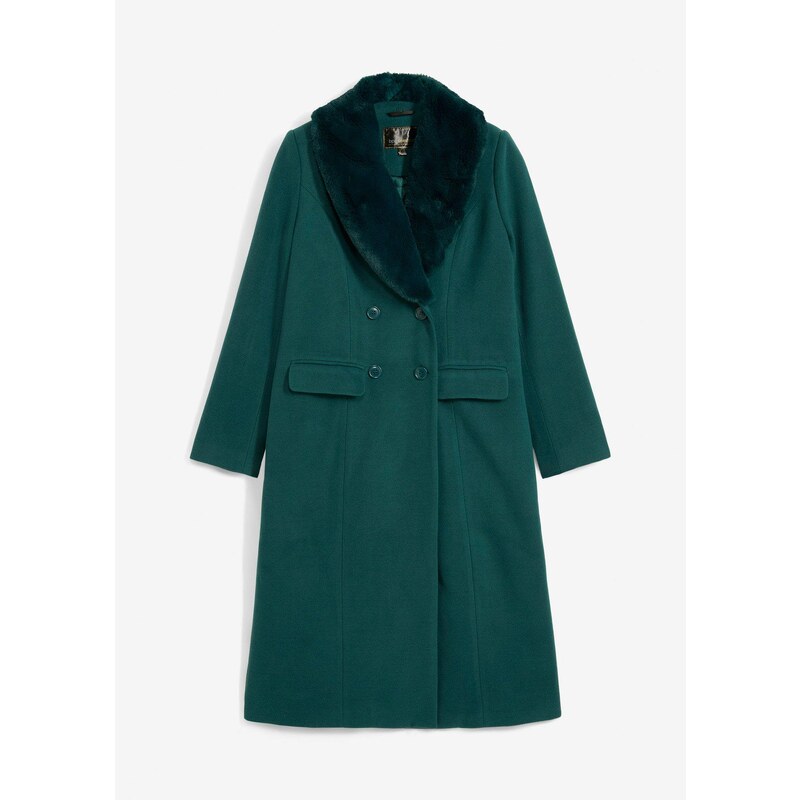 bonprix Kabát s kožušinovým golierom na gombíky, farba zelená 60211455