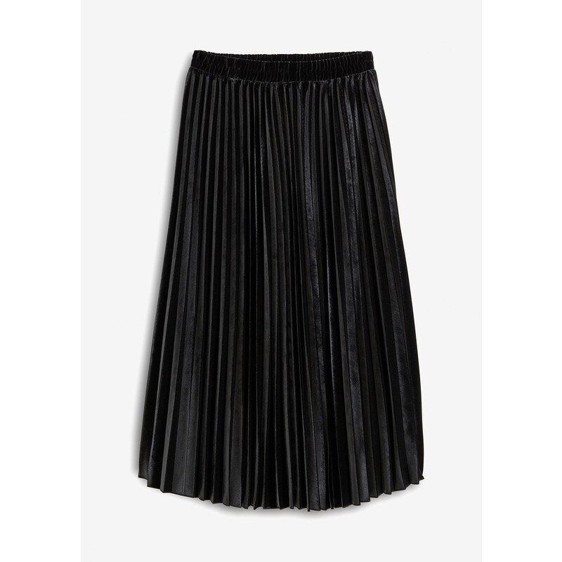bonprix Plisovaná sukňa z jemného zamatu, farba čierna 60211449