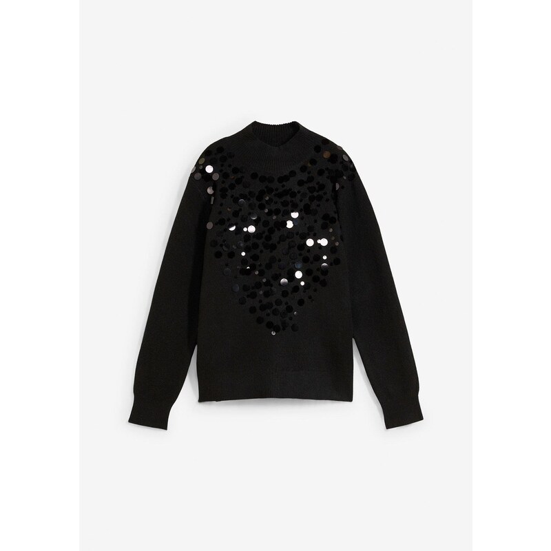 bonprix Pulóver s flitrami, farba čierna 60211467