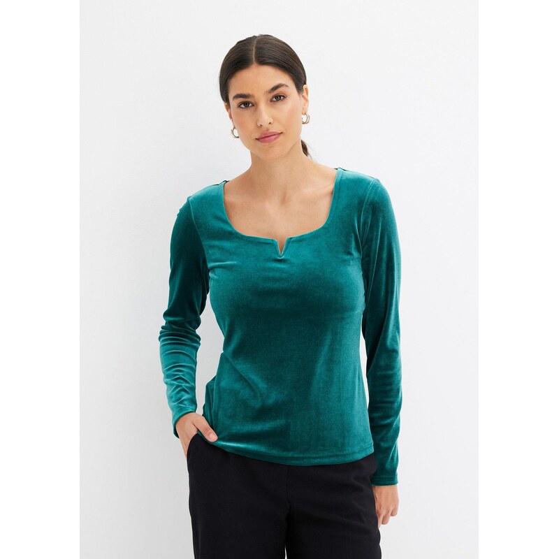 bonprix Zamatové tričko, farba zelená 60211346