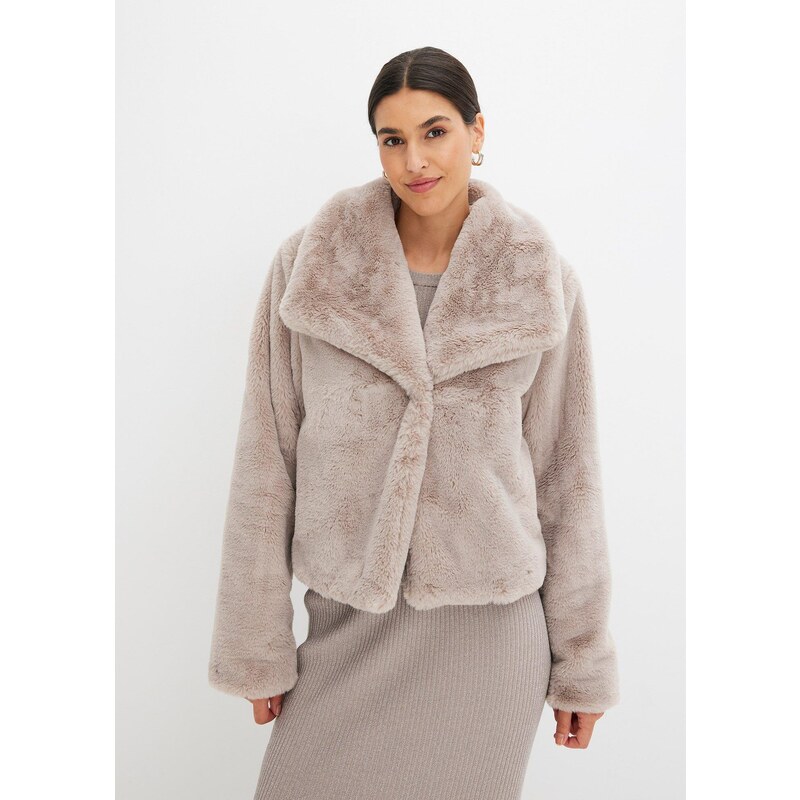 bonprix Bunda, imitácia kožušiny, farba šedá 60211386