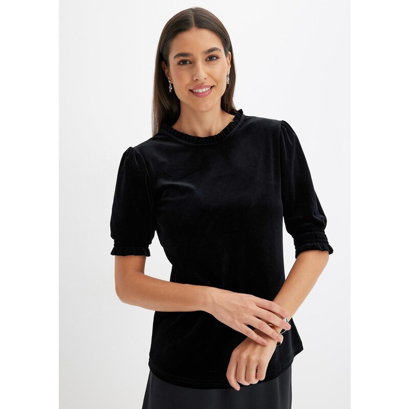 bonprix Tričko z mäkkého zamatu, farba čierna 60211426