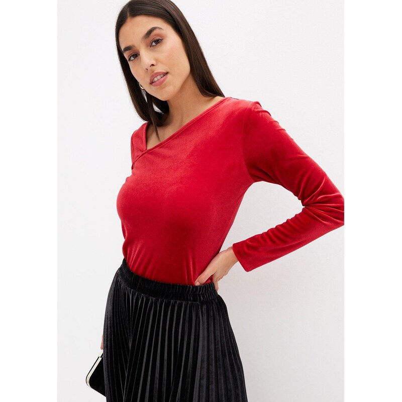 bonprix Tričko z jemného zamatu, farba červená 60211604