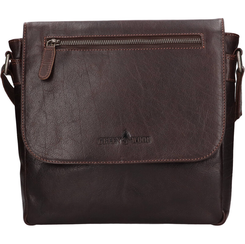 Pánska kožená taška cez rameno Greenwood Dirk - tmavo hnedá 60224139