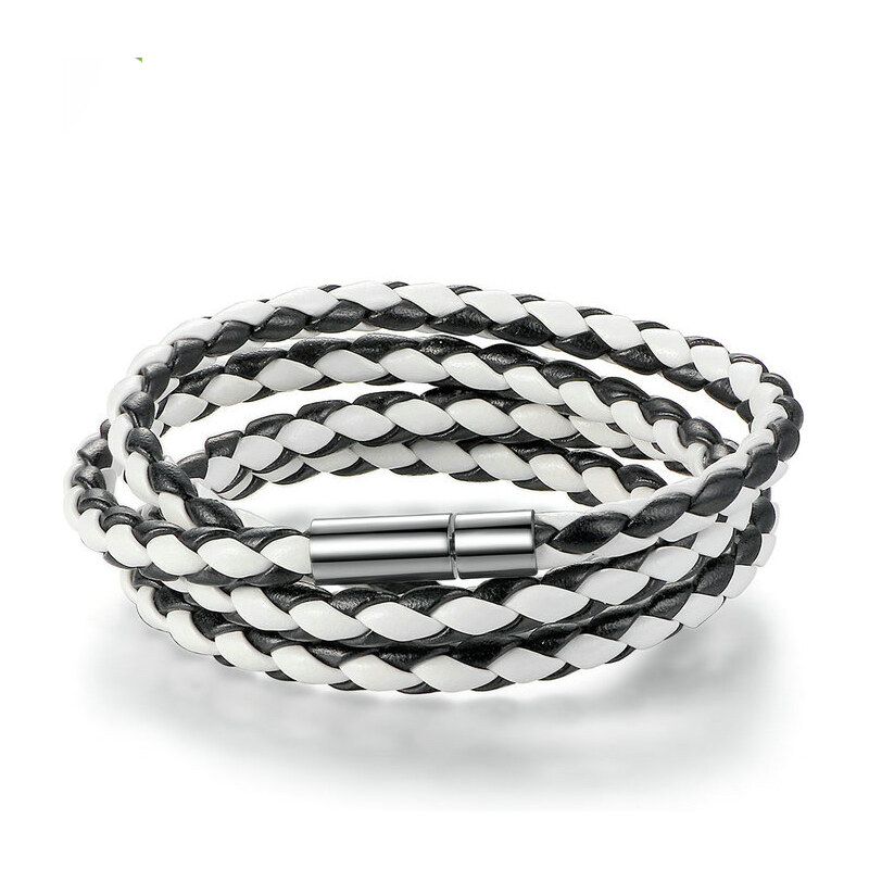 Ligot Kožený pletený náramok čierno-biely 60229004