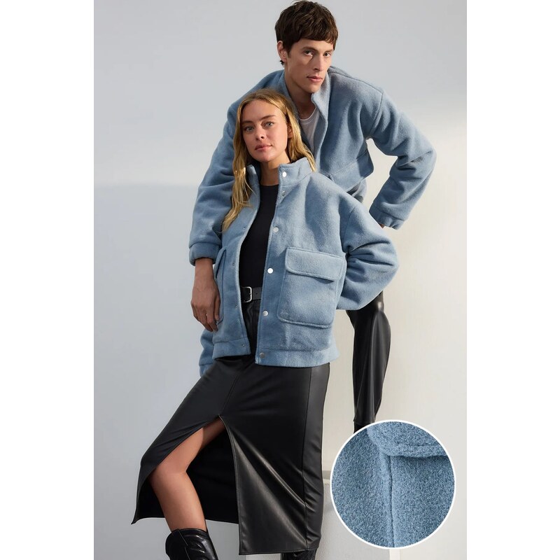 Trendyol Limited Edition Blue Regular Fit Stand Collar Pocket Detail 57816329