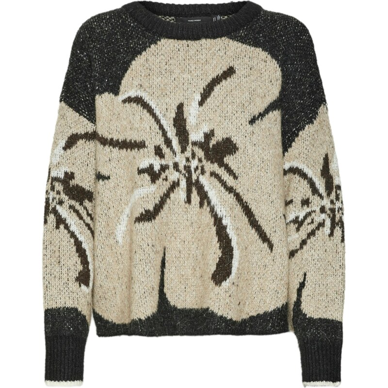 VERO MODA Sveter MAdison svetlohnedá / čierna / biela ako vlna 63147788