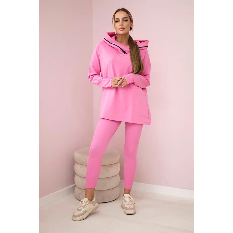 MladaModa Bavlnená súprava mikiny s kapucňou a legín model 9463 jasná 46491073