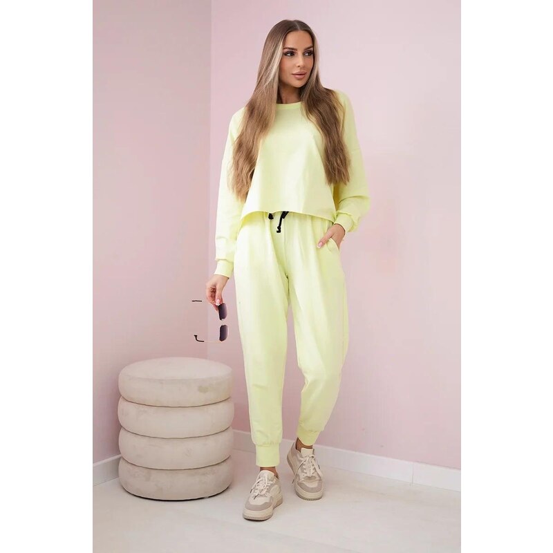 MladaModa Tepláková súprava s oversize mikinou model 9456 svetlá žltá 46491085