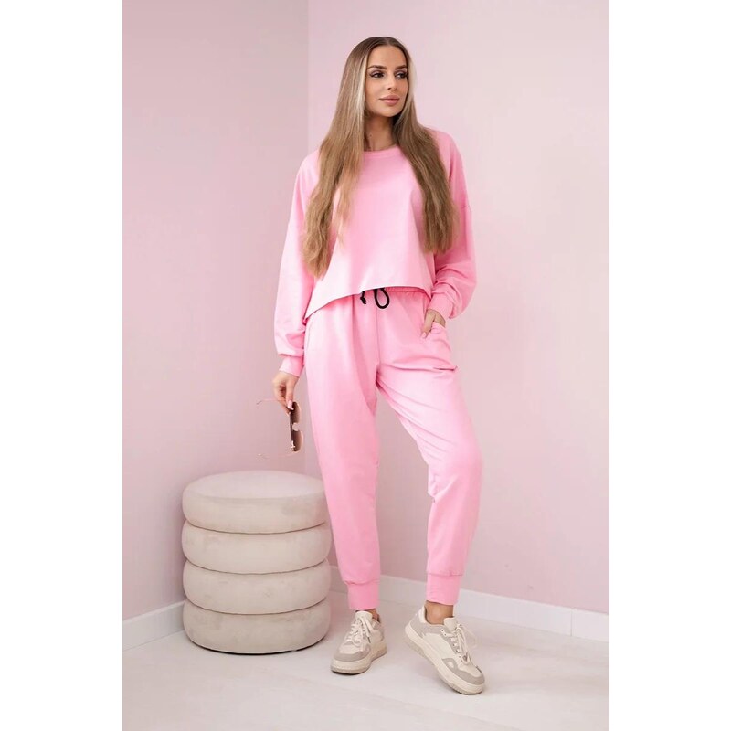 MladaModa Tepláková súprava s oversize mikinou model 9456 jasná ružová 46491090