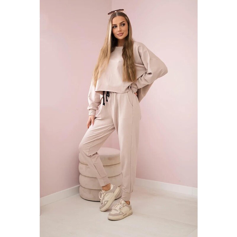MladaModa Tepláková súprava s oversize mikinou model 9456 béžová 46491083