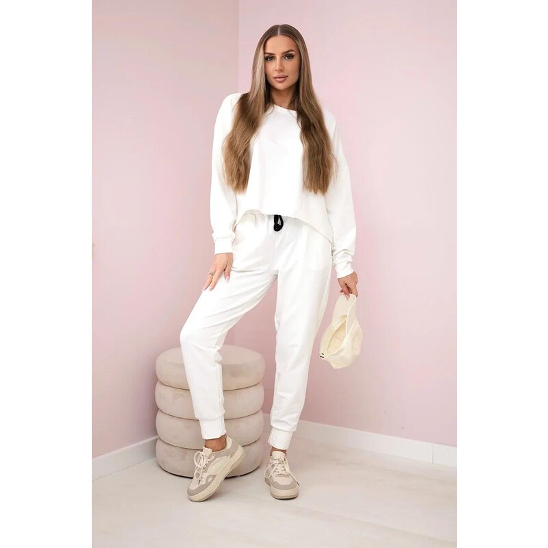MladaModa Tepláková súprava s oversize mikinou model 9456 farba ecru 46491084