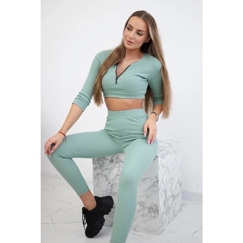 MladaModa Crop-topová súprava z vrúbkovaného materiálu model 9433 43967341