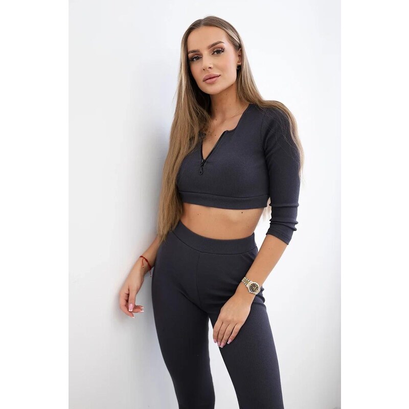 MladaModa Crop-topová súprava z vrúbkovaného materiálu model 9433 43967342